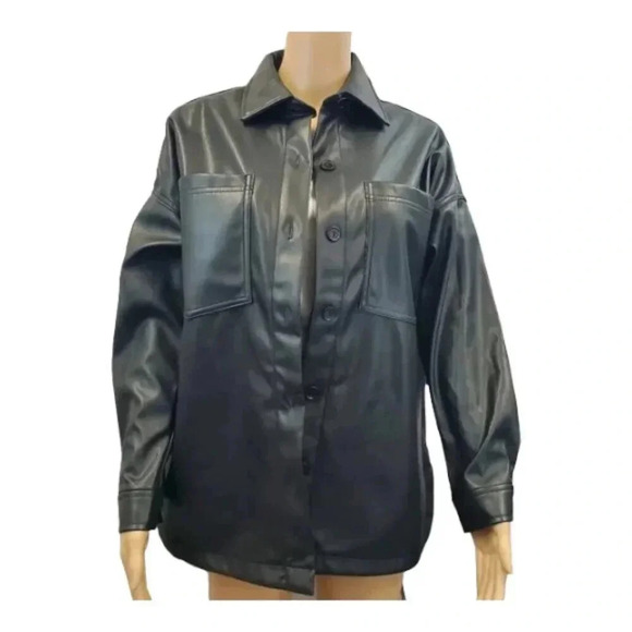 L Size 11/13 Celebrity Pink Women's Pleather Shacket. Multipurpose Jacket/Shirt - Picture 2 of 11